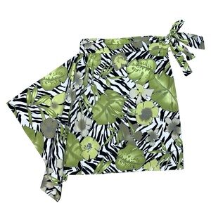 Simon Chang Arriere Back Zebra Leaf Print Asymmetric Mini Skirt Cotton Eclectic